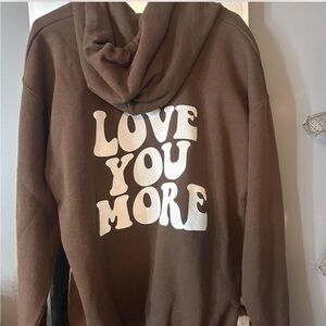 Brown Hoodie with 'Love You More' Print